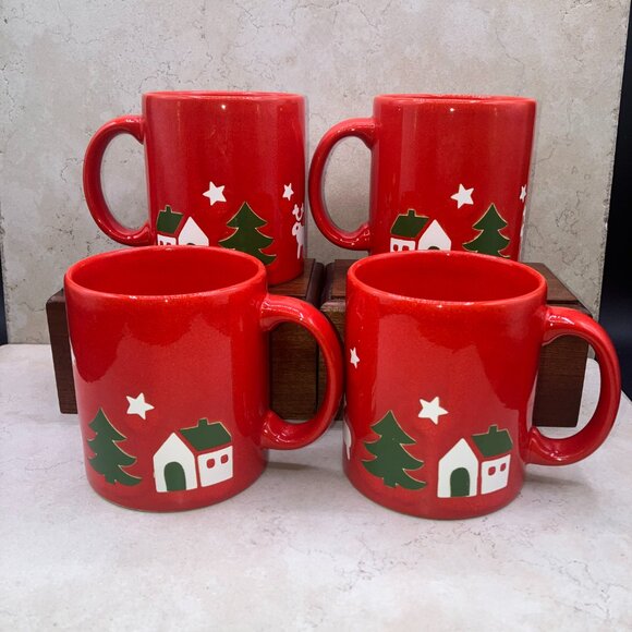 WAECHTERSBACH Other - Rare Pattern Set Of 4 Vintage Waechtersbach Christmas Tree Mugs Germany 1990's